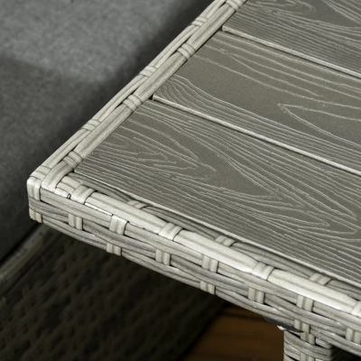 Outsunny Patio Dining Set, PE Rattan Furniture With 2 Chairs With Cushions & Outdoor Loveseat Sofa, Woodgrain Slatted Dinner Table, Mixed Gray - Image 4