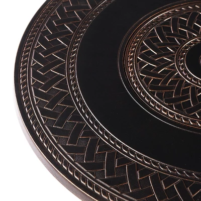 5pc Outdoor Dining Set With 34" Aluminum Round Weave Design Fire Table, Deep Seating Swivel Rocking Chairs & Covers - Oakland Living - Image 8