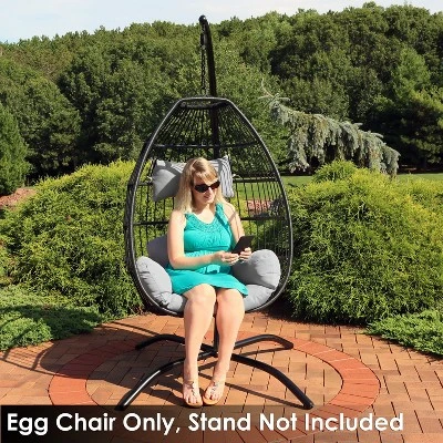 Sunnydaze Decor Sunnydaze Outdoor Resin Wicker Delaney Hanging Basket Egg Chair Swing With Cushions And Headrest - Gray - 2pc - Image 8