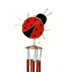 Home & Garden Lady Bug Windchime - One Windchime 19.5 Inches - Stain Glass Yard Decor - Ge181 - Glass - Red