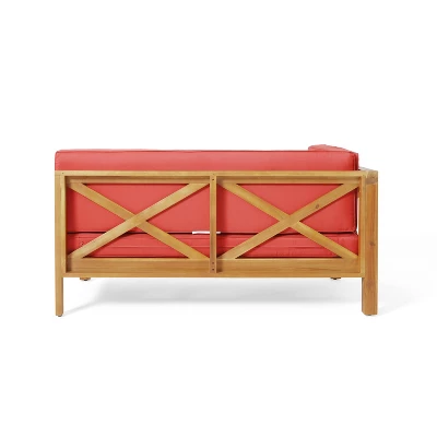 2pc Brava Outdoor Acacia Wood Left Arm Loveseat & Coffee Table With Cushion Teak/Red - Christopher Knight Home - Image 8