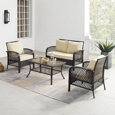 Tribeca 4pc Outdoor Wicker Conversation Set - Sand/Brown - Crosley