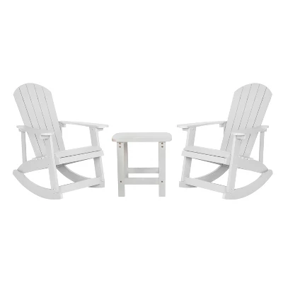 Flash Furniture Set Of 2 Savannah All-Weather Poly Resin Wood Adirondack Rocking Chairs With Side Table - Image 12