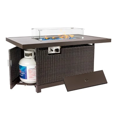 Kinger Home Novi 5-Piece Rattan Wicker Propane Fire Pit Set With An Aluminum Frame - Image 2