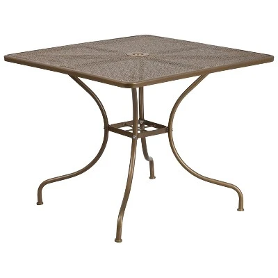 Emma And Oliver Commercial 35.5" Square Metal Garden Patio Table Set W/ 2 Round Back Chairs - Image 2