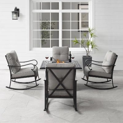 5pc Dahlia Outdoor Steel Set With Fire Table Taupe/Matte Black - Crosley - Image 2