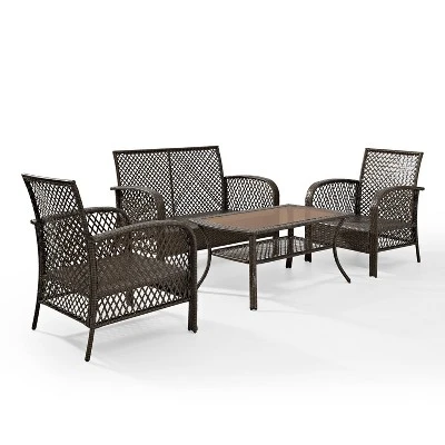 Tribeca 4pc Outdoor Wicker Conversation Set - Sand/Brown - Crosley - Image 7