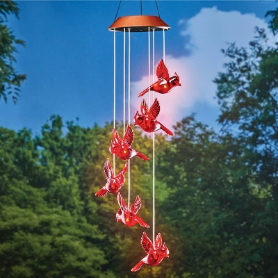 Collections Etc Sparkling Solar Hanging Cardinal Outdoor Garden Mobile 5 X 5 X 30 Red