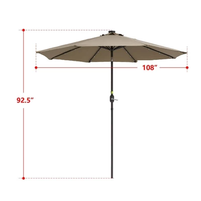 9' X 9' Solar LED Patio Umbrella With Tilt Adjustment And Crank Lift Brown - Wellfor - Image 12