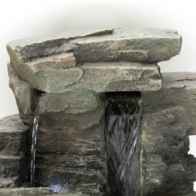 13" Resin Waterfall Tabletop Fountain With LED Lights Gray - Alpine Corporation - Image 5