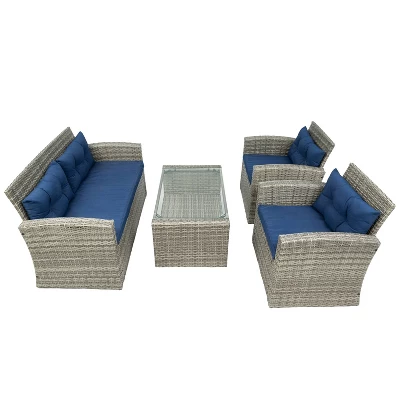 Terrazzo 4pc Outdoor Wicker Seating Set With Cushions - DUKAP - Image 2