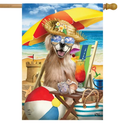 Beach Day Dog Summer House Flag Sand Castle Humor 28" X 40" Briarwood Lane