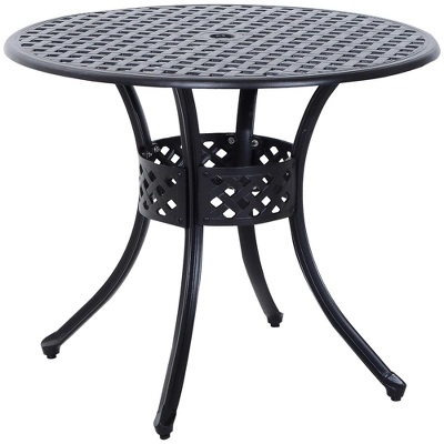 Outsunny 33" Patio Dining Table Round Cast Aluminium Outdoor Bistro Table With Umbrella Hole - Black - Image 3