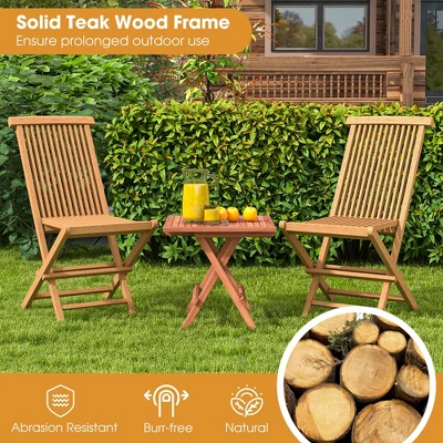 Costway 2 PCS Patio Folding Chair Teak High Back Dining Slatted Seat Portable Outdoor - Image 4