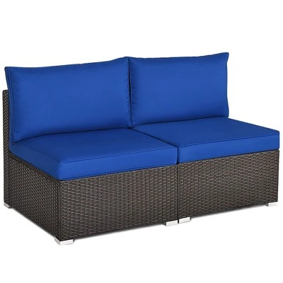 Costway 2PCS Patio Rattan Armless Sofa Sectional Furniture