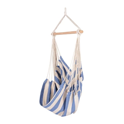 Boho Breeze Swinging Bungalow Hammock Chair - Hampton Blue Stripe - Blue Wave