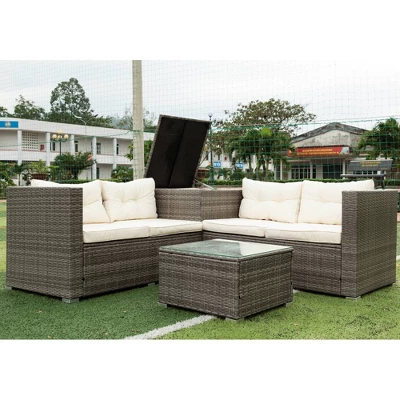 4pc Wicker Patio Seating Set With Cushions - Gray/Beige - GODEER - Image 2
