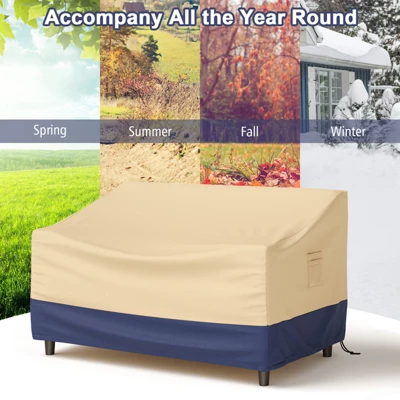 Costway Patio 60''x43'' 2-Seater Bench Loveseat Deep Sofa Cover Waterproof Handle Air Vent - Image 4