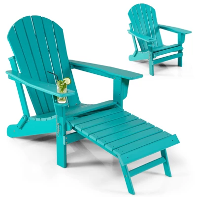 Tangkula Adirondack Chair W/Ergonomic Design&Ottoman Outdoor Armchair HDPE Chair For Yard&Patio Black/Coffee/Grey/Turquoise/White - Image 10
