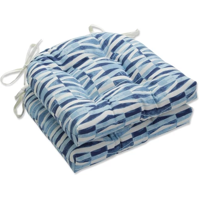 Set Of 2 Outdoor/Indoor Deluxe Tufted Chair Pads Nevis Waves - Pillow Perfec - Image 6