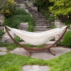 Vivere 8ft Double Cotton Hammock With Solid Pine Arc Stand