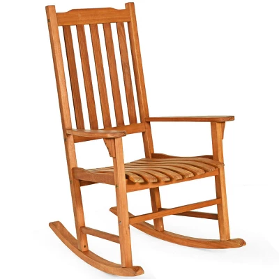 Costway Outdoor Eucalyptus Rocking Chair Single Rocker For Patio Deck Garden Natural - Image 4
