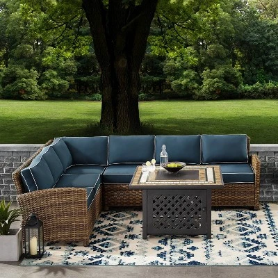 Bradenton 5pc Outdoor Wicker Sectional Set With Fire Table - Crosley - Image 2