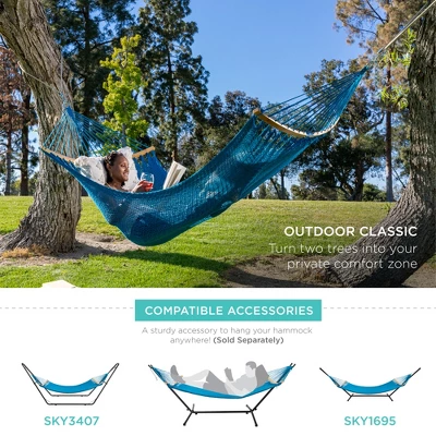 Best Choice Products 2-Person Woven Polyester Outdoor Caribbean Hammock W/ Curved Bamboo Spreader Bar - Image 5
