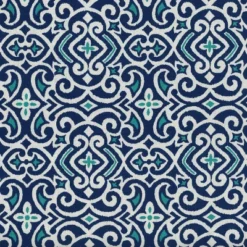 Outdoor/Indoor New Damask Blue Rounded Corners Seat Cushion Set Of 2 - Pillow Perfect