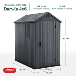 Keter Darwin 4'x6' Spacious Heavy Duty Organizing Storage Shed - Gray