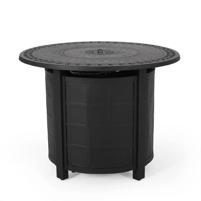 Amaya 5pc Outdoor 4 Wicker Swivel Chair & Fire Pit Set - Dark Brown/Beige/Matte Black - Christopher Knight Home - Image 12