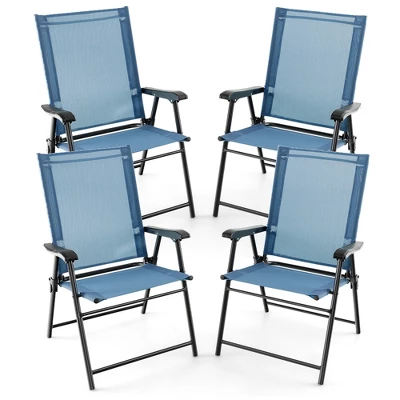 Costway Patio Portable Armrests Chair Folding Sling Back Chair Blue - Image 9