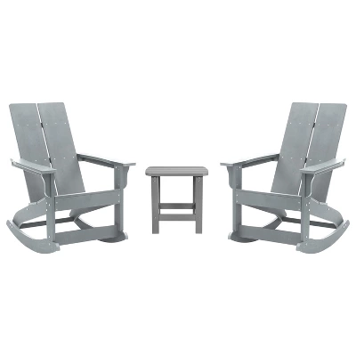 Emma And Oliver Set Of 2 Harmon Modern All-Weather Poly Resin Adirondack Rocking Chairs With Side Table For Outdoor Use - Image 11