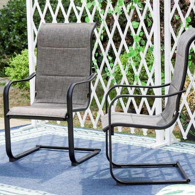 7pc Patio Set With Steel Table With 1.57" Umbrella Hole & Padded Sling C-Spring Arm Chairs - Captiva Designs - Image 11