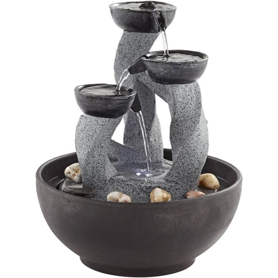 John Timberland Three Twist Column Modern Zen Cascading Bowls Indoor Tabletop Water Fountain With LED Light 11" For Table Office Desk Home Bedroom - Image 4