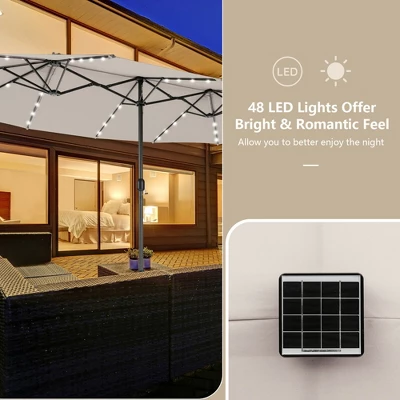 Costway Outdoor 15' Double-Sided Patio Umbrella 48 Solar LED Lights Crank & Base - Image 7