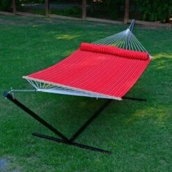 13' Quilted Hammock With Matching Pillow Striped - Red/Brown - Algoma