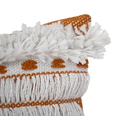 Orange Striped Hand Woven 18x18" Outdoor Decorative Throw Pillow With Hand Tied Fringe - Foreside Home & Garden - Image 2