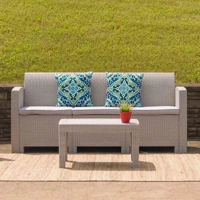 Flash Furniture Faux Rattan Sofa With All-Weather Cushions