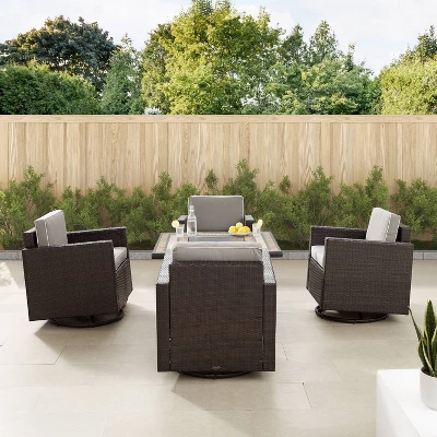 Palm Harbor 5pc Outdoor Wicker Conversation Set With Fire Table - Gray - Crosley - Image 2