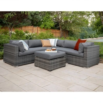 4pc Metal Multi-Shade Rattan Sectional - Gray - Saracina Home