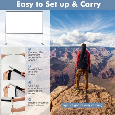 Costway 120'' Projector Screen W/ Stand 16:9 HD 4K Indoor Outdoor Projection Movie Screen - Image 6