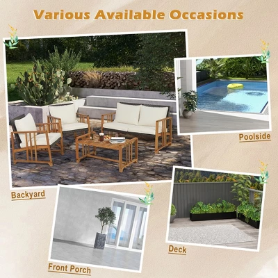 Costway 8PCS Patio Mix Brown Wicker Sofa Set Acacia Wood Frame With Seat & Back Cushions - Image 7