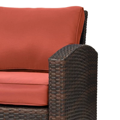 6pc Wicker Outdoor Conversation Set With Cushions & Ottomans - Orange - EDYO LIVING - Image 5
