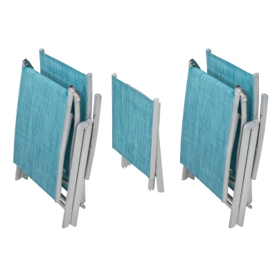 3pc Outdoor Aluminum Folding Adjustable Chaise Lounge Chair And Table Set Blue - Crestlive Products - Image 2