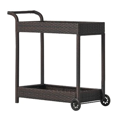 Savona Wicker Outdoor Serving Cart - Brown - Christopher Knight Home - Image 2