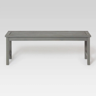 Ravenscroft Modern Boho Acacia Wood Slat Top Outdoor Dining Bench - Gray Wash - Saracina Home - Image 4