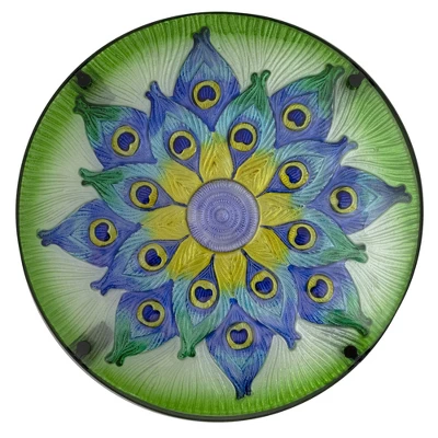 Northlight 19" Green And Blue Peacock Flower Tail Glass Patio Side Table - Image 2