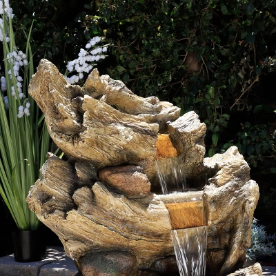 47" Resin Outdoor 5-Tier Tree Trunk Waterfall Floor Fountain With LED Lights Brown - Alpine Corporation - Image 6
