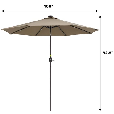 9' X 9' Solar LED Patio Umbrella With Tilt Adjustment And Crank Lift Brown - Wellfor - Image 11